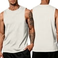 thumbnail image 2 of Sleeveless Shirts for Men Workout Tank Top Cotton Gym Muscle Shirt Moisture Wicking Athletic Summer Sleeveless Top Beige M, 2 of 6