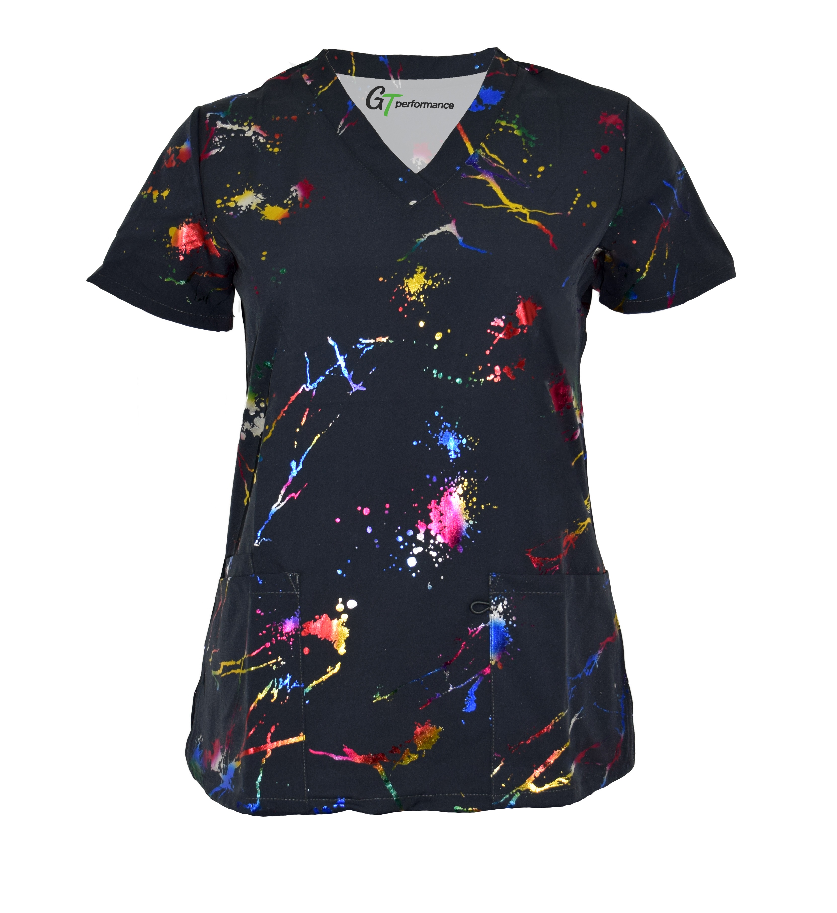 Womens Medical Nursing Foil Printed Scrub Uniform Top ZinniaPaint