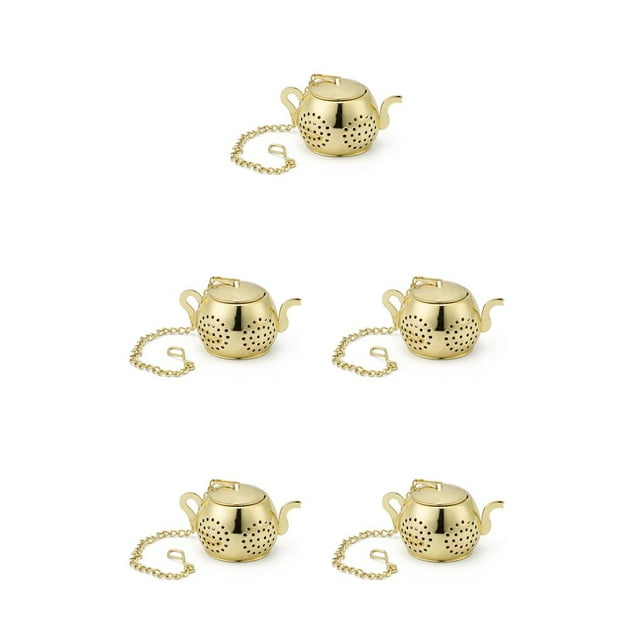 Transemion Acier Inoxydable Thé Passoire Chaîne Crochet Réutilisable Sachet de Thé Lavable Infuseur Cuisine Teahouse Filtre Accessoires de Thé d'Or 5Set