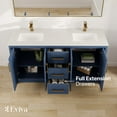 thumbnail image 4 of Eviva Curio 60"W x 18"D Dark Blue Double Sink Bathroom Vanity with White Carrara Quartz Countertop and Undermount Porcelain Sinks, 4 of 11