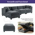 thumbnail image 4 of EUROCO 128.7" Longer 5-seat Sectional sofa Modular Sofa Couch with Removable Storage Ottoman, 2 hidden cup holders and Removable Cushions for Living Room Apartment,Grey, 4 of 8