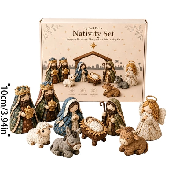 DIY Patchwork Nativity Scene Sewing kit, Nativity Set Quilt Kits with Fabric and Pattern Pre-Cut, Handmade Craft for Tabletop Decor, Christmas Religious Gift for Craft Lovers