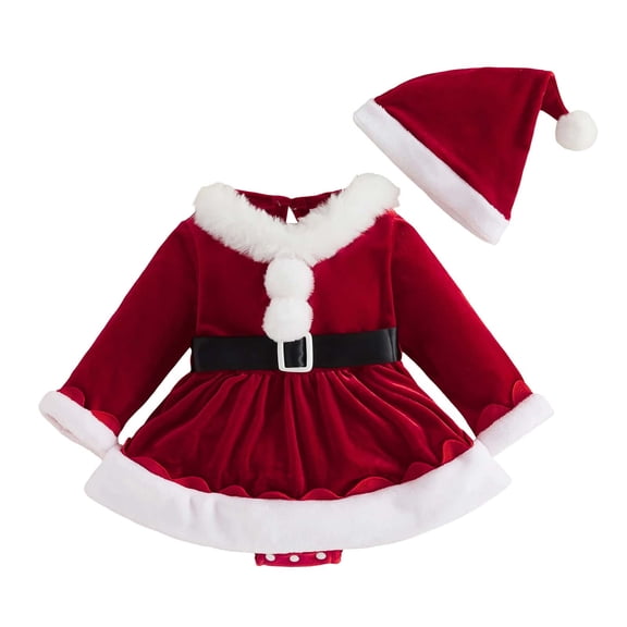 KPOPLK Baby Unisex Santa Claus Dress Outfit 2 Piece 3 6 9 12 18 Months Christmas Romper Dress up with Hat for Infant Toddler(Red,12-18 Months)