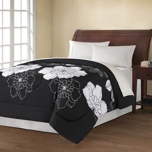 Mainstays Twin Floral Black & White Comforter, 1 Each