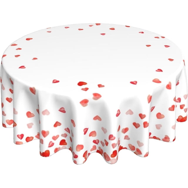 Nappe de la Saint-Valentin Ronde 70 Pouces Cœur Rouge Nappe Imperméable Nappe Résistante aux Plis Housse de Table en Polyester pour Maison/cuisine/salle à Manger/fête/pique-Nique