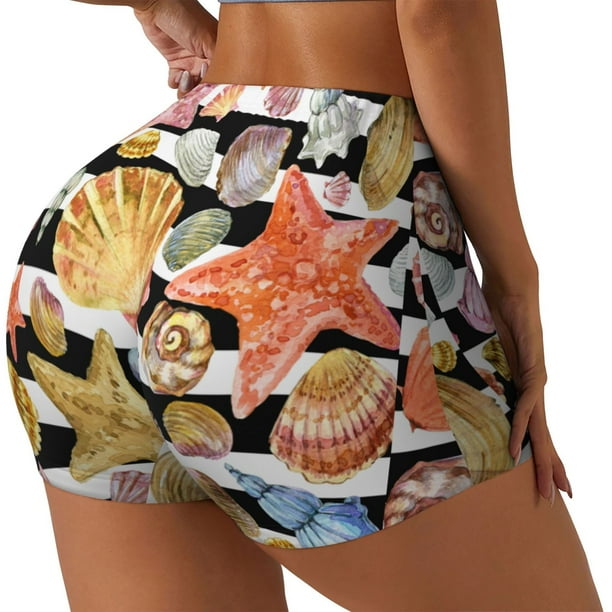 Fotbe Sea Shell Shorts Sin Costuras – Shorts Deportivos de Cintura Alta para Mujer, Elásticos para Gimnasio, Yoga, Running o Ciclismo-Medium