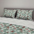 thumbnail image 2 of Grey Comforter & Sham Bedding Set, Abstract Geometrical Theme Retro Illustration of Triangles Trees Print, 3 pcs Duvet Set Microfiber Filling Quilt, 5 Sizes, Coral and Reseda Green, by Ambesonne, 2 of 4