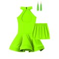 thumbnail image 4 of TTAO Kids Girls Latin Dress Tango Ballroom Rumba Samba Dancewear with Boxer Shorts And Earrings Fluorescent Green 7-8, 4 of 5