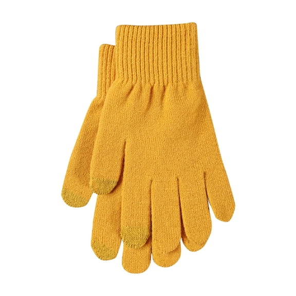 TELOLY Winter Gloves, Winter Knitted Solid Color Wool Thickened Brushed Five Finger Finger Cycling Warm Gloves Womens Gloves Winter Yellow