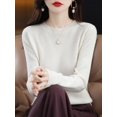 thumbnail image 1 of Suéter de mujer 100 % lana merino, jersey de manga larga con cuello redondo, jersey básico para primavera, otoño e invierno, prendas de punto, 1 of 5