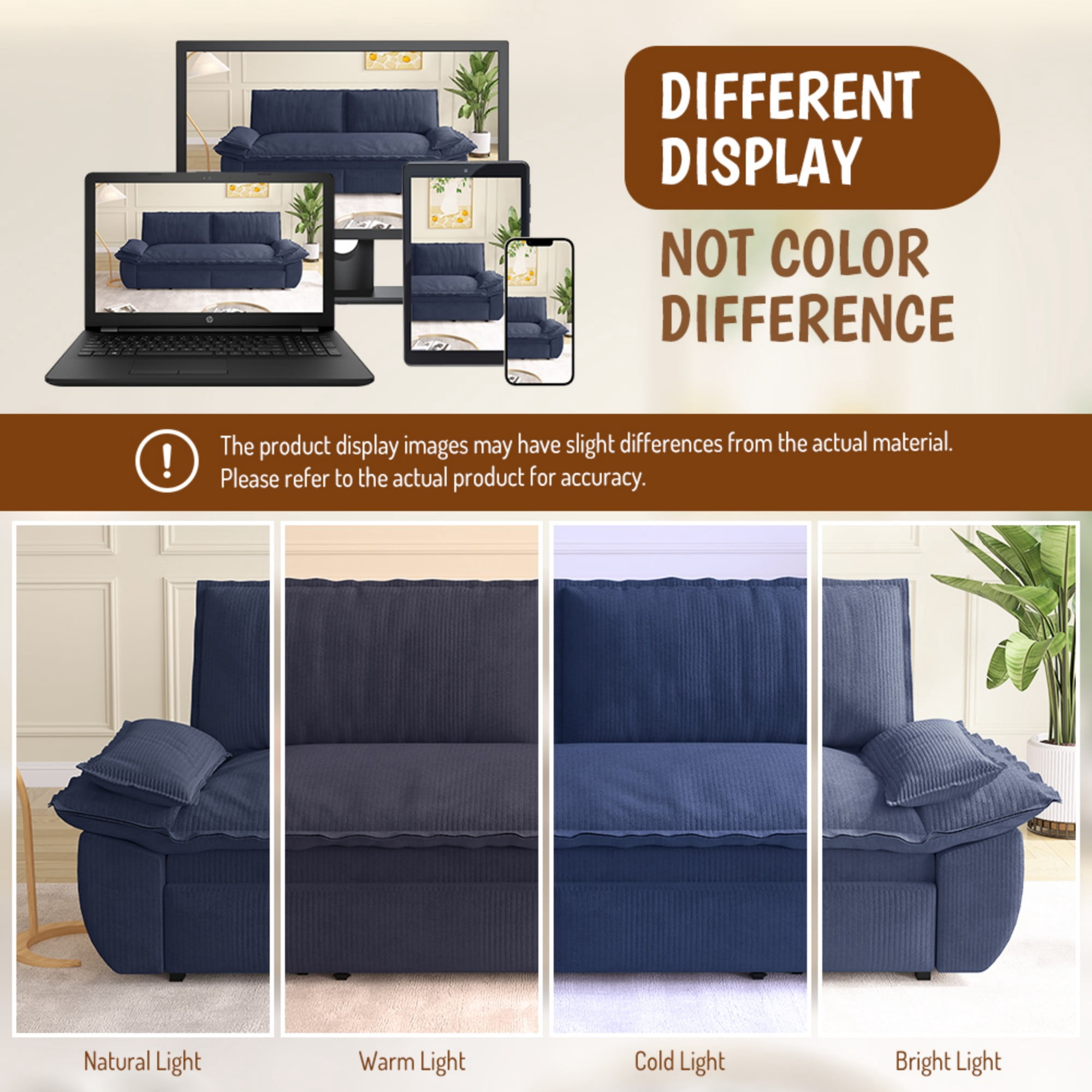 LLappuil 73" Pull Out Sofa Bed Queen Size, Corduroy Loveseat Sofa Couch Convertible Sofa Bed for Living Room Blue