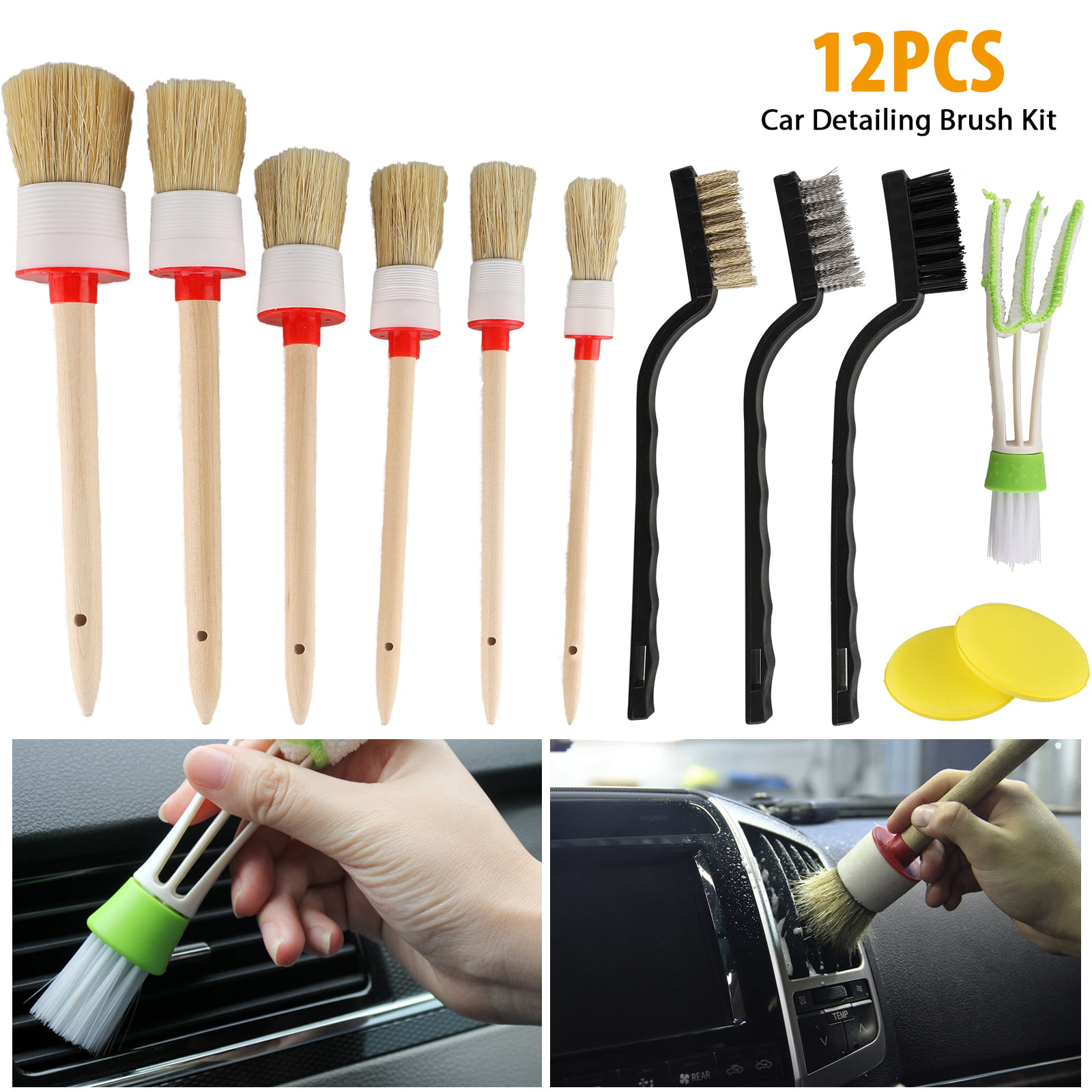 U/D Car Detailing Brush Set,Car Interior Cleaning Kit Car Detailing Supplies for Car Motorcycle Interior Exterior Leather Air Vents Clean 