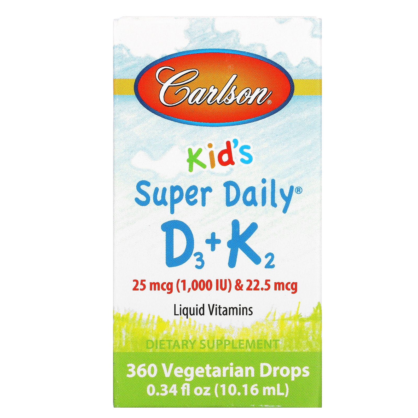 Kid's, Super Daily D3+K2, 25 mcg (1,000 IU) & 22.5 mcg, 0.34 fl oz (10.16 ml), Carlson