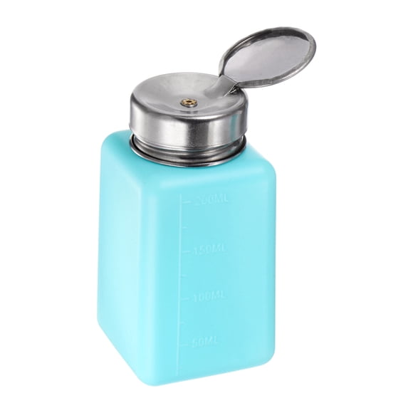 Dispensadores de alcohol solvente Uxcell de 200 ml (6.8 oz) con bomba de dispensación de líquido de presión hacia abajo con tapa de acero inoxidable, azul