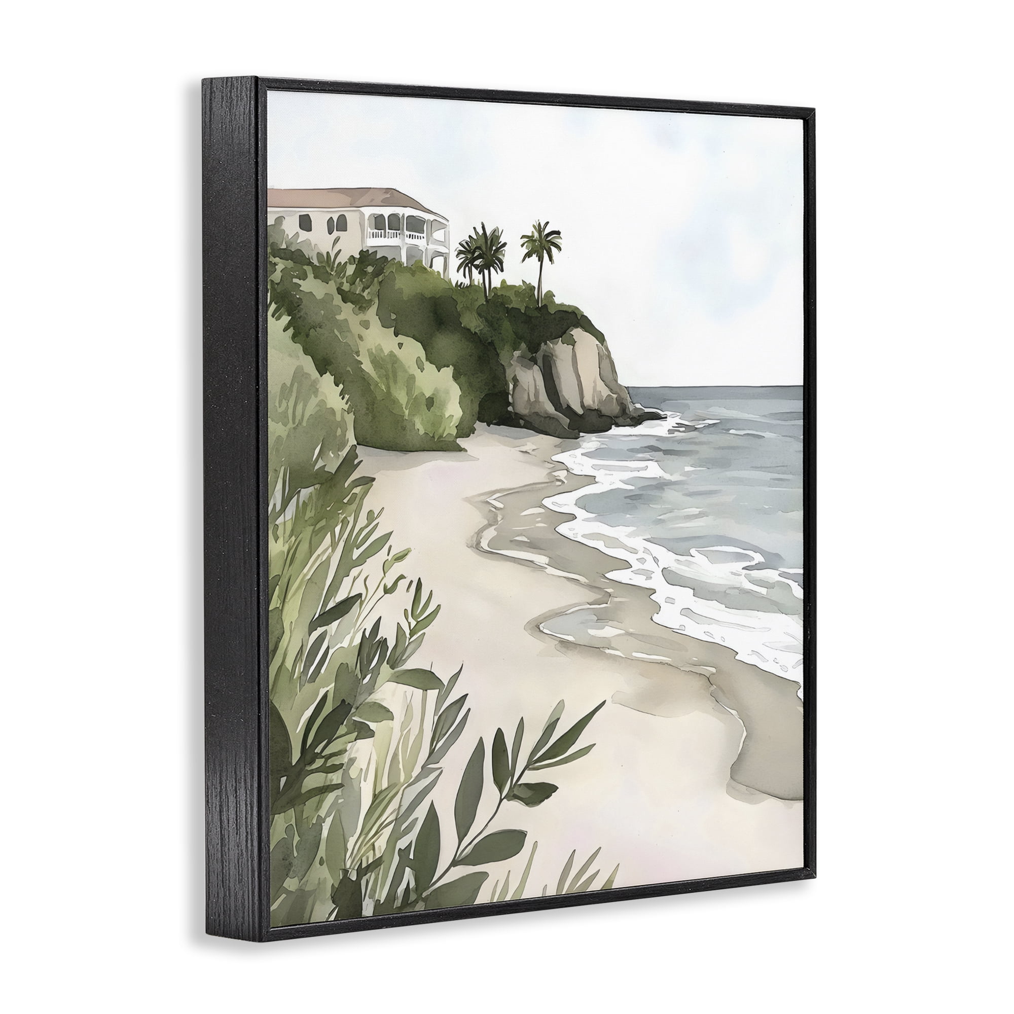 Stupell Industries Coastal Calm Villa on Bluff Black Framed Giclee Art, design by Riley B