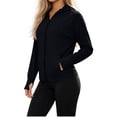 thumbnail image 3 of Women's Loose Fit Long Sleeve Solid Color Zipper Hoodie Sun Protection Yoga Jacket Top Soft Versatile Cover Up for Workout Running Outdoor Sports | CSEONE,Black L, 3 of 7