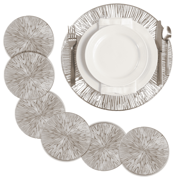 Set 6 piezas Manteles Individuales Redondos 38 cm Tapete Mesa Comedor Pvc Vittori Color Plateado