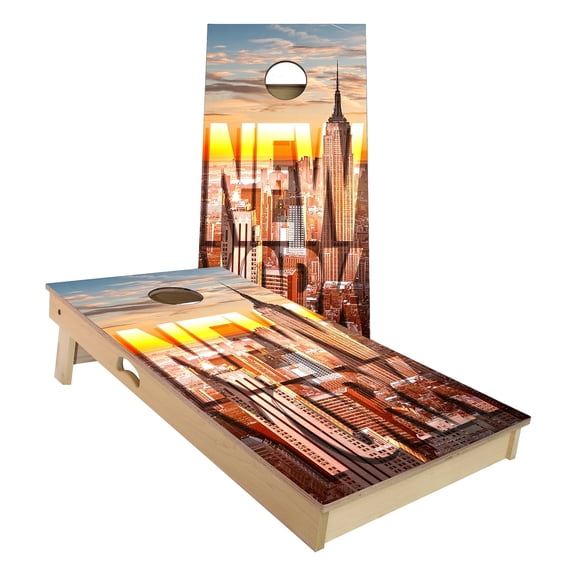 Skip's Garage | New York City Backyard 2x4 Cornhole Board Set (24" x 48") | Includes (8) Bags Various Accessory Options