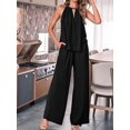 thumbnail image 6 of Women'S Hollow Out Halter Neck Sleeveless Top & Wide Leg Pants, Summer Casual Outfit Set Black XXL, 6 of 9