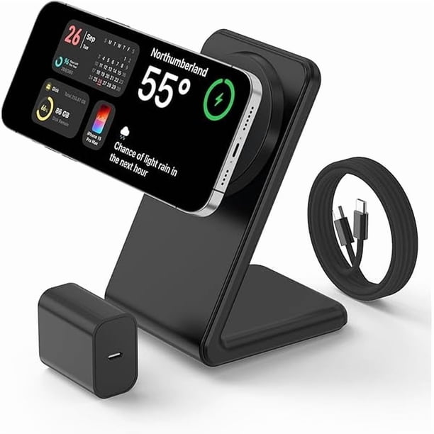 HAYANfor Magsafe Charger, iPhone 16 Wireless Charger Stand, Magnetic iPhone Charger with USB C Chrger & 5ft Braided Cable, Fast Wireless Charging for iPhone 15/14/13/12 Series - Black