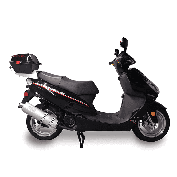 Ice Bear Hawkeye PMZ150-3C 150cc Gas Powered Scooter with Front Disc Brake, Electric Start, Cargo Box, Dual Shocks, 13 Inch Rims (Black)