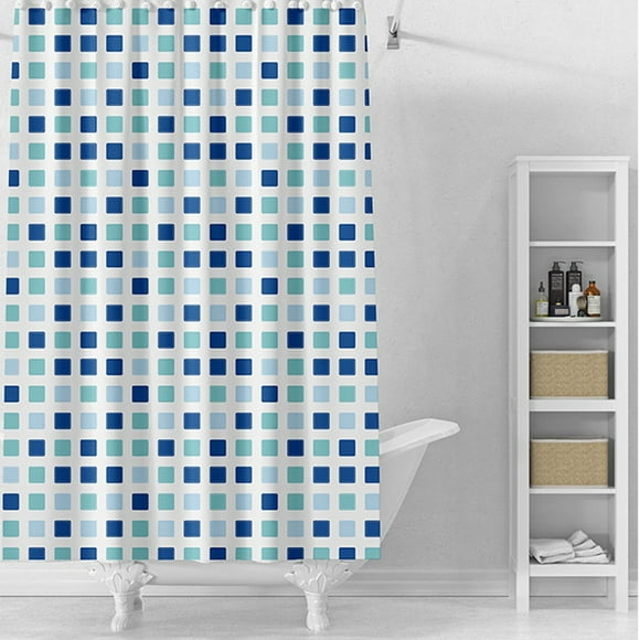 Plastic Checkered Shower Liner 60" x 70" - Premium PEVA 4G Shower Curtain Liner Waterproof Shower Curtains for Bathroom (Blue-Green Square)