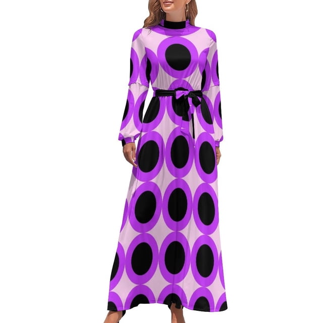 Vestido largo de fiesta con estampado de lunares morados de los años 60, estilo vendaje, 2024