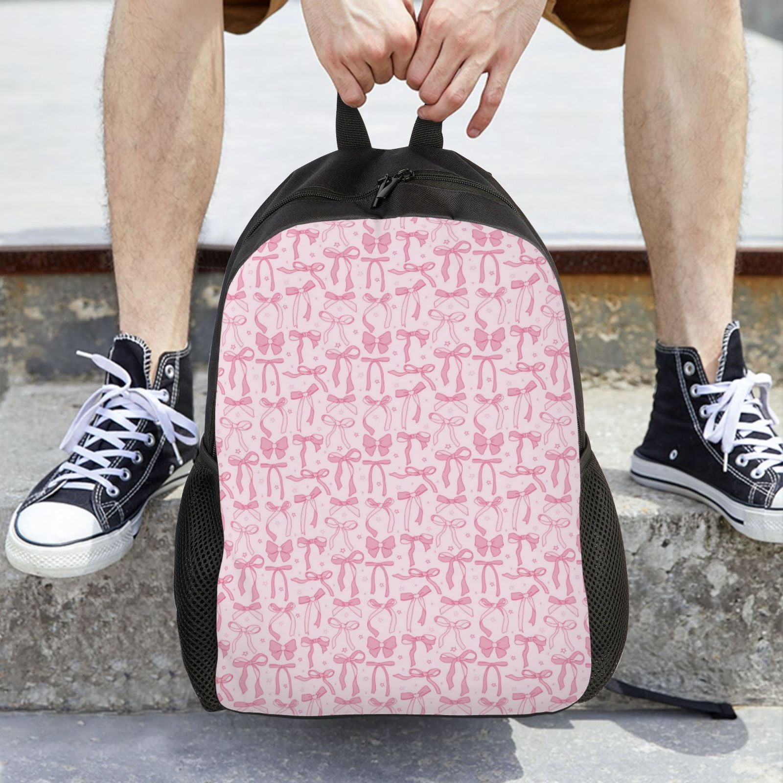 Xecao Ribbon Bow Print School Backpack with Laptop Compartment Small Travel Laptop Backpack for Women Men Waterproof College Backpack Simple School Bag