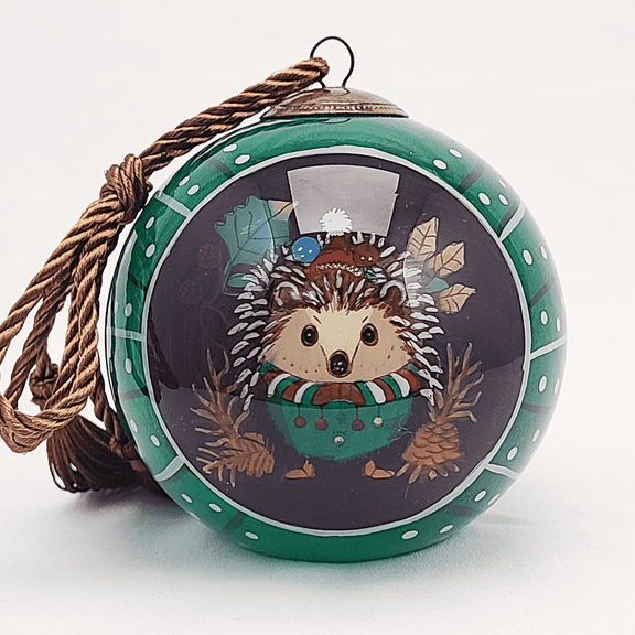 Hedgehog Green - Artisan Craft Inside Painted Glass Ornament with Premium Gift Box Handmade for Home or Office Perfect for Halloween, Thanksgiving, Christmas