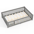 thumbnail image 3 of URTR Full Size Montessor Solid Wood Floor Bed, Bed with Fence and Door, Low-to-Floor Bed Frame with Slats, Gray C, 3 of 8