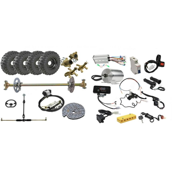 29" Go Kart Rear Axle Kit  Front End Steering Shaft Assembly  Brake   4.10-6" Wheels Tires  60V 2500W Brushless Electric Motor Kit for Go Kart ATV Quad Buggy Drift Trike Dolly Cart