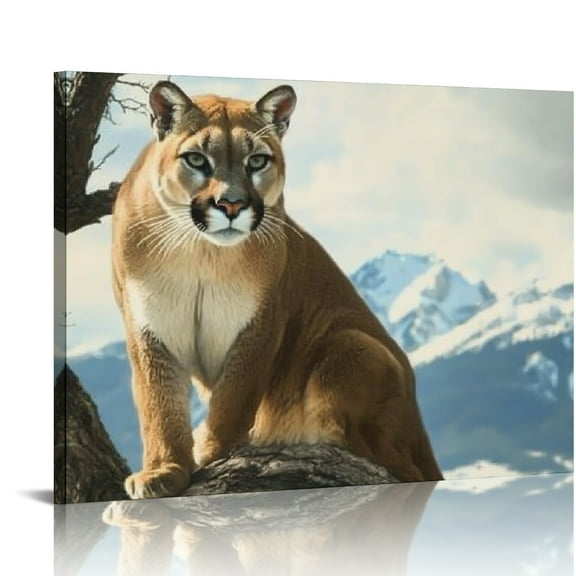 BCIIG Mountain Lion Tree Branch Mountain Range Canvas Art Print Home Wall Decor Set 20x16in