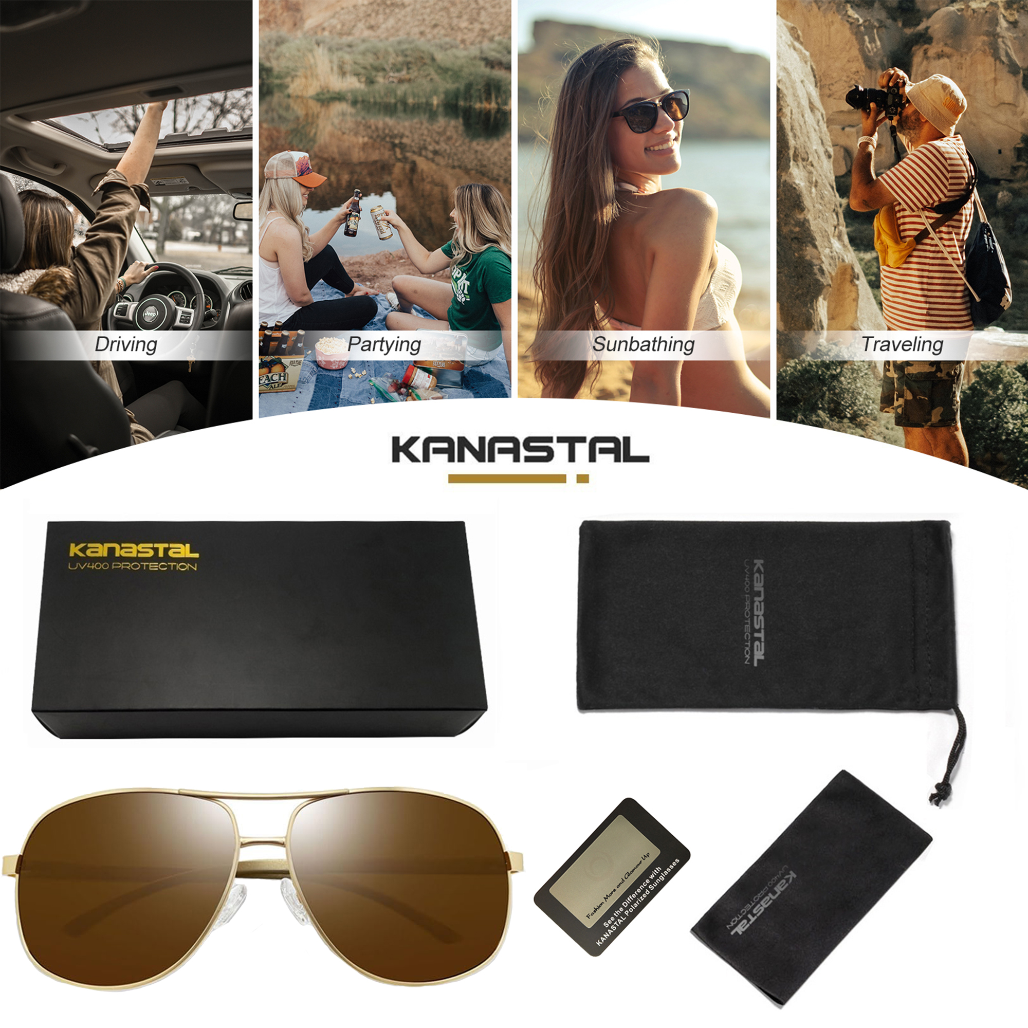 Kanastal Polarized Aviator Sunglasses for Men and Women, Brown photo 4