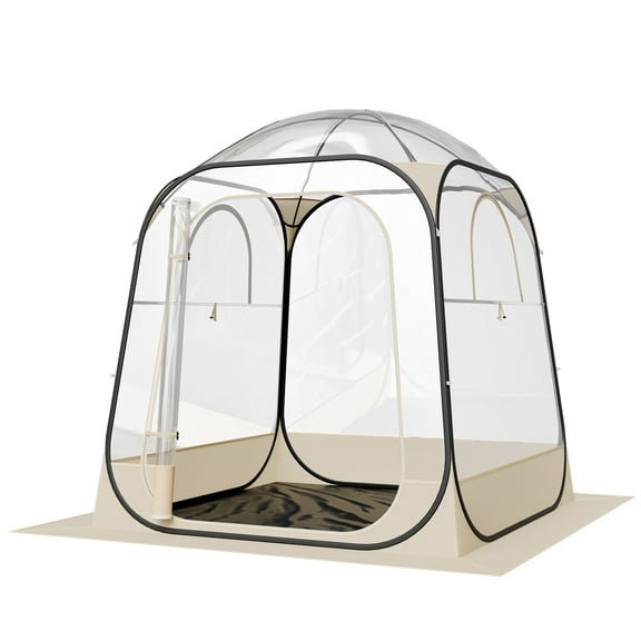 KFFKFF Pop-Up Sports Tent, 63x63 in Clear Outdoor Shelter for 2-4 People, Waterproof Pod with Floor Mat & Top Cover, Garden Dome Tent for Camping, Events, Fishing, and Outdoor Activities