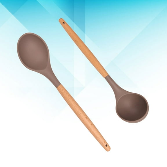WHAMVOX 2Pcs Silicone Wooden Handle Kitchen Wares Set Nonstick Kitchen Utensils Cooking Tools