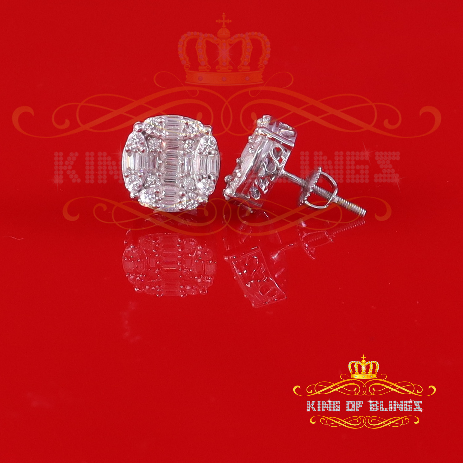 King of Bling's Men's/Womens 925 Silver White 2.00ct VVS 'D' Moissanite Round Stud Earrings