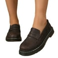 thumbnail image 6 of Kidagic Women's Leather On Loafers Fashion Buckle Detail Comfortable Flat Walking Shoes Non Lightweight Design(Color:Brown,Size:7), 6 of 9