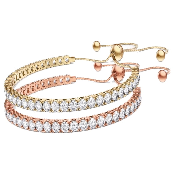 18K Yellow and Rose Gold 6 Ct Created White Sapphire Round Adjustable Tennis Bracelet Plated by Paris Jewelry