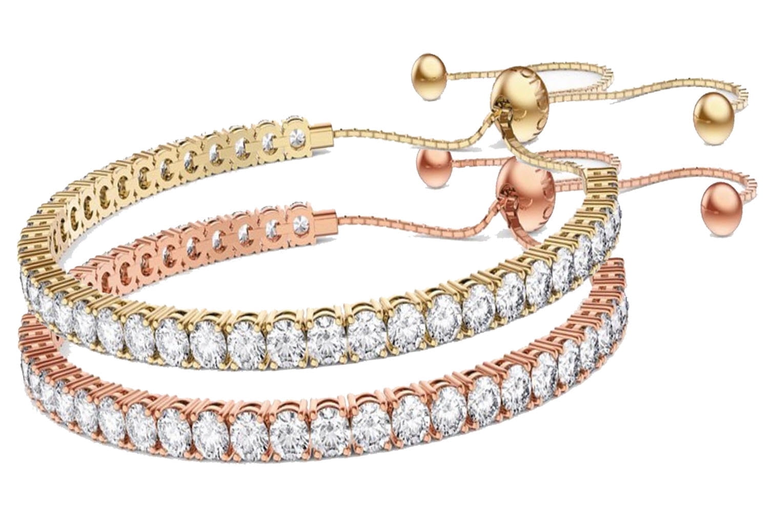 18K Yellow and Rose Gold 6 Ct Created White Sapphire Round Adjustable Tennis Bracelet Plated by Paris Jewelry