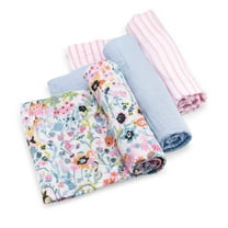 Parker Baby Swaddles - 3 Pack Infant 100% Cotton Muslin Female Swaddle Blankets - Blossom Set