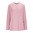 thumbnail image 5 of Levmjia Women's Long Sleeve Crew Neck Shirts Pleated Hem Basic Casual Ruched Warm Slim Fit Tops Long Sleeve Comfy Daily Pink,XL, 5 of 10