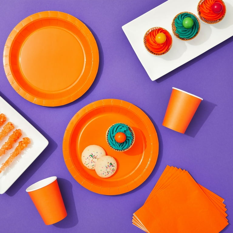 Serves 24 Orange Party Supplies with Paper Plates, Cups, and