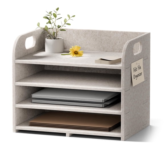 4‑Tier Felt Desk File Organizer with Carry Handles, Desktop Paper Sorter Storage Holder for Documents, Folders, Office & Classroom Supplies