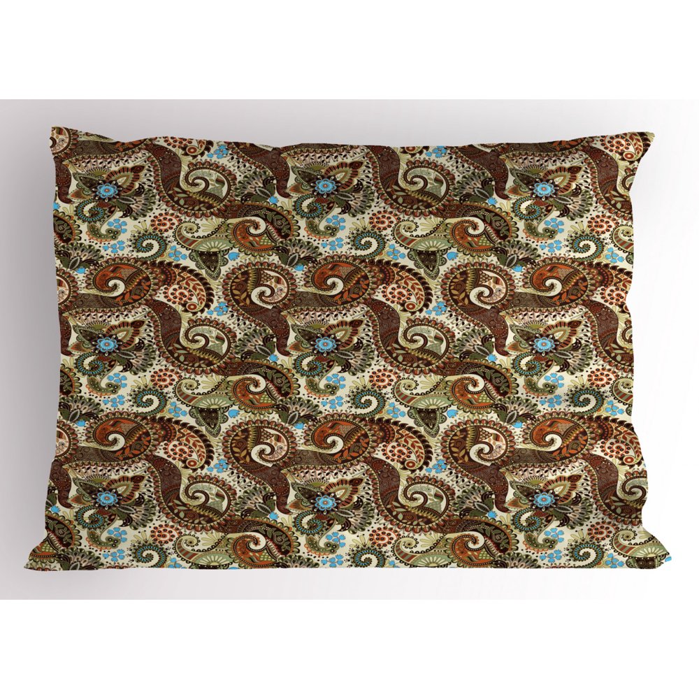 Paisley Pillow Sham Persian Teardrop with a Curved Tip Motif in a Colorful Eastern Culture