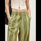 thumbnail image 5 of Pantalones de Rayas para Mujer, Cintura Alta, Pierna , Algodón y , Moda Playera, Cintura Elástica, Pantalones Casuales Sueltos. Verde L, 5 of 6