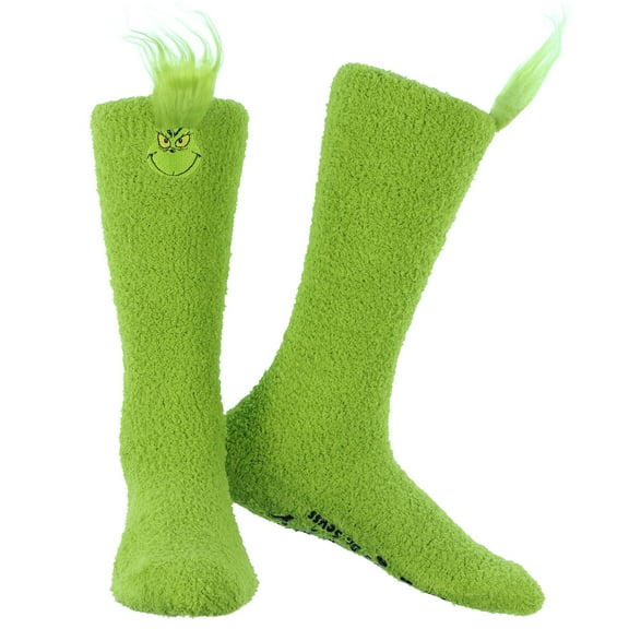 Dr. Seuss Women's The Grinch Always Naughty Cozy Fuzzy Anti-Slip Grip Knee-High Slipper Socks 1 Pair (OSFM)