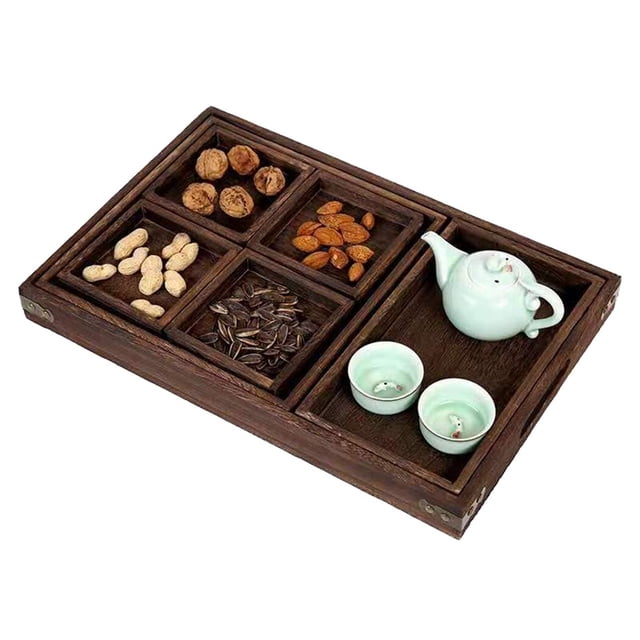 Juego de bandejas para servir de madera, plato de frutas Vintage, bandeja de té, bandeja rectangular para desayuno, 7 Uds.