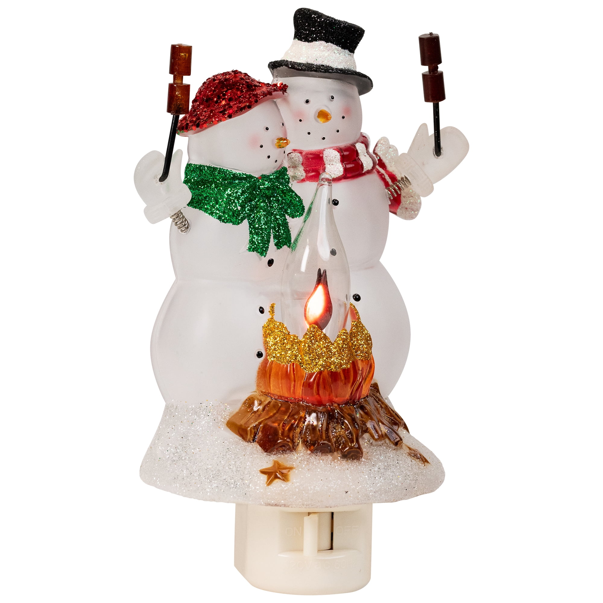 Glittered Snow Couple Roasting Marshmallows Flickering Christmas Night Light - 5.5"
