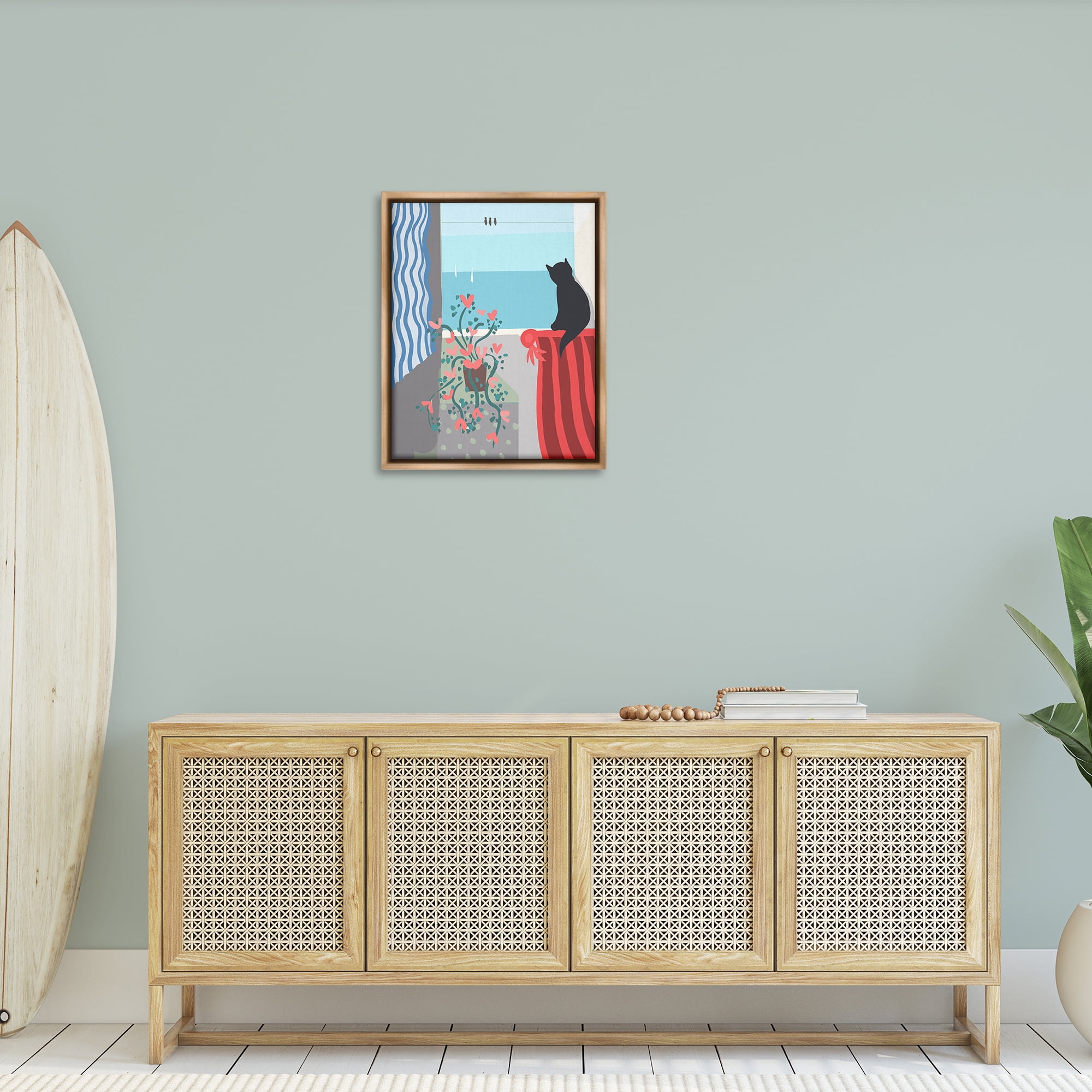 Stupell Industries Window Beach View Nautical & Beach Painting Brown Floater Framed Canvas Art Print Wall Art, 25 x 31