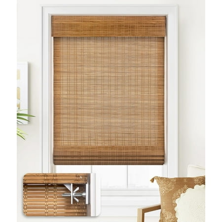 LazBlinds No Tools No Drill Cordless Bamboo Roman Shades  Light Filtering Window Treatment  Roll Up Bamboo Blinds for Window 44   W x 64   H  Ceylon Light Russet